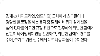 사이드라인(28M)는 8초 이내, 앤드라인(15M)는 24초 이내